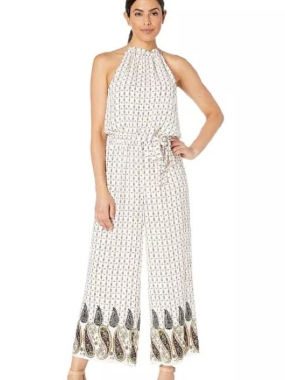 CeCe Bohemian Bazaar Mosaic Paisley Wide Leg Jumpsuit Size Small
